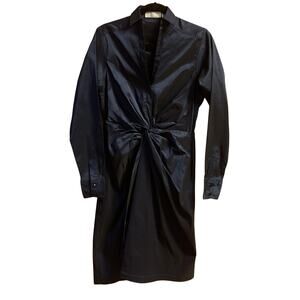 Byron Lars Midi Dress Size 10 Navy Twist Front Long Sleeves Side Zipper